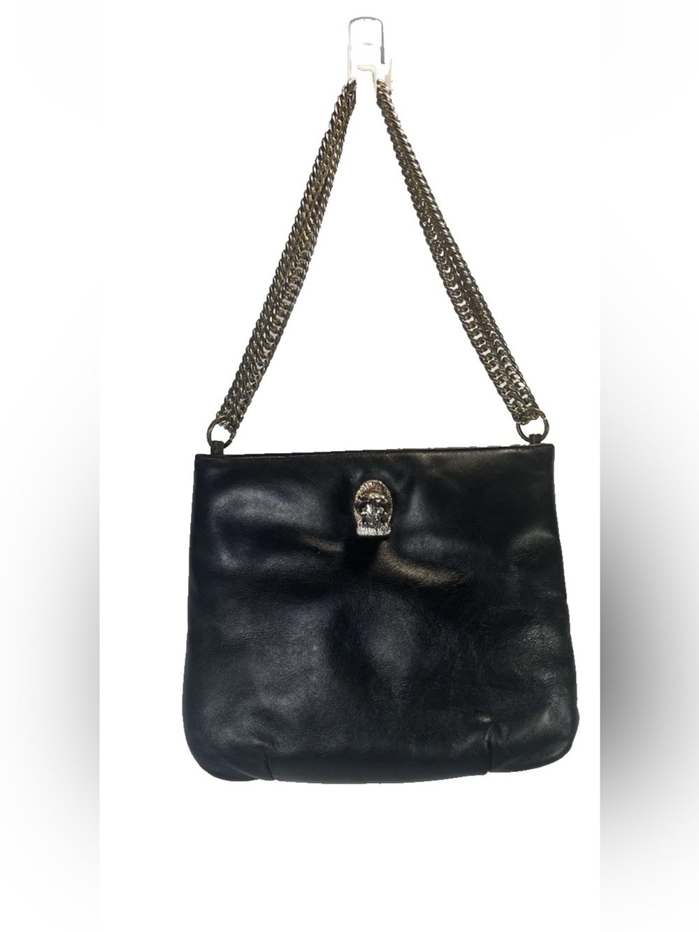 Vintage Ruth Saltz Black Leather Shoulder Bag Cougar Lion Head Chain 70's 80's